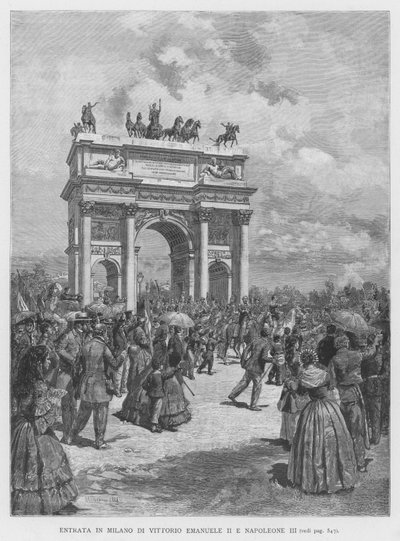Entrada em Milão de Victor Emmanuel II e Napoleão III (gravura) de Edouardo Matania