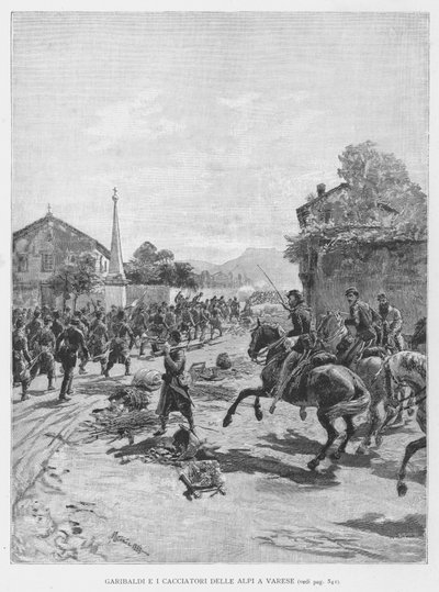 Garibaldi e os Caçadores dos Alpes em Varese (gravura) de Edouardo Matania