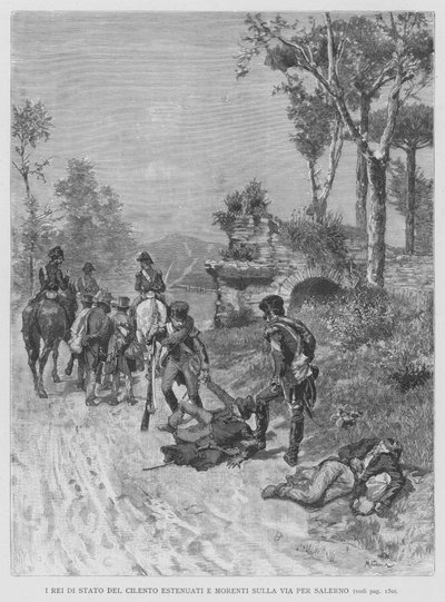 Os Reis do Estado do Cilento Exausto e Moribundo na Estrada para Salerno (gravura) de Edouardo Matania