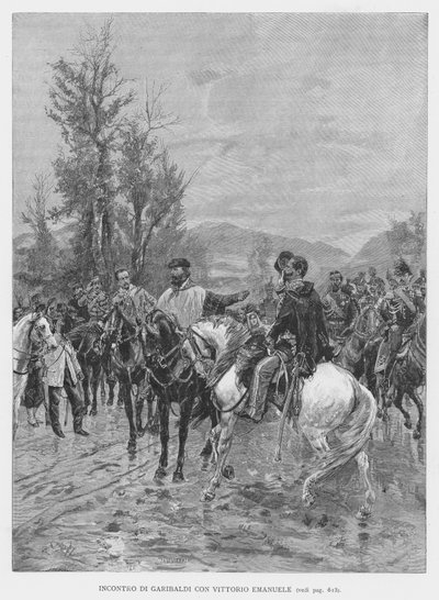 Reunião de Garibaldi com Vittorio Emanuele (gravura) de Edouardo Matania