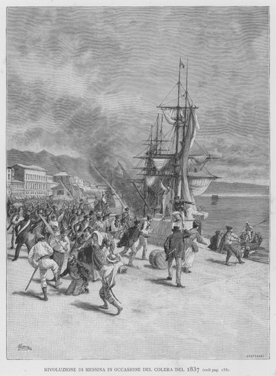 Revolução de Messina por ocasião da cólera de 1837 (gravura) de Edouardo Matania
