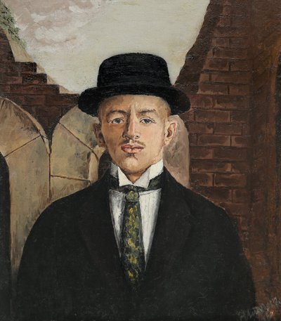 Retrato do poeta Vasili Kamensky 1884-1961 em uma cartola, 1917 de Eduard Gustavovich Shiman