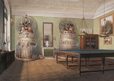 Interiores do Palácio de inverno. A sala de bilhar do imperador Alexandre II, meados do século XIX. de Eduard Hau