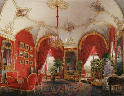 Interiores do Palácio de inverno. O quarto apartamento reservado. The Corner Room, em meados do século XIX. de Eduard Hau