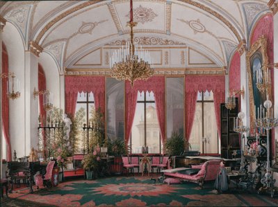 Interiores do Palácio de inverno. O Estudo de Framboesa da Imperatriz Maria Alexandrovna, década de 1860 de Eduard Hau