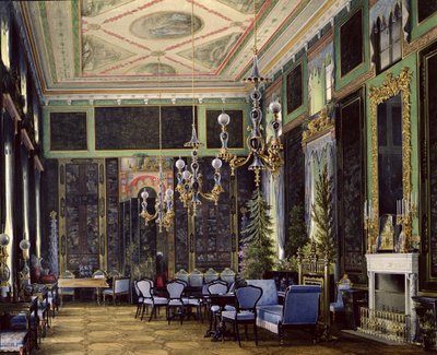 A Sala Chinesa no Grande Palácio em Tsarskoye Selo (wc, guache e tinta sobre papel) de Eduard Hau