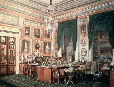 O estudo de Alexandre III (1845-94) no palácio de Gatchina, c.1881 de Eduard Hau