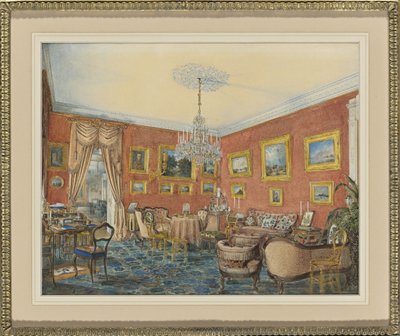 Vista da sala de estar dos artistas em sua casa no Neva em São Petersburgo, 1859 de Eduard Hau