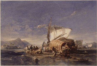 Barcos com africanos negros na baía de Guanabara (Rio de Janeiro) de Eduard Hildebrandt