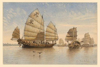 Juncos ao largo de Hong Kong de Eduard Hildebrandt
