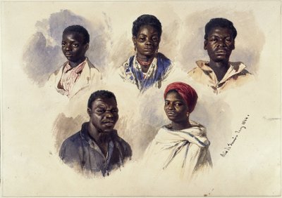 Cinco retratos de afro-brasileiros, retratos de meio corpo de Eduard Hildebrandt