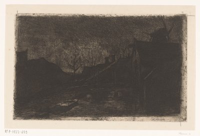 Paisagem com casas e moinho à noite de Eduard Karsen (signed by artist)