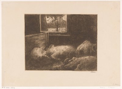 Porcos num estábulo de Eduard Karsen (signed by artist)