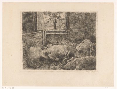 Porcos num estábulo de Eduard Karsen (signed by artist)