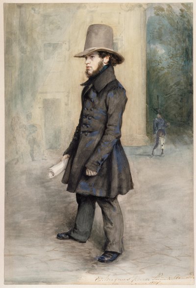 Alemão: Adolph von Menzel com chapéu Biedermeier de Eduard Magnus
