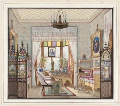 Sala de estar da Imperatriz Alexandra Feodorovna, Cottage Palace, São Petersburgo, Rússia de Eduard Petrovich Hau