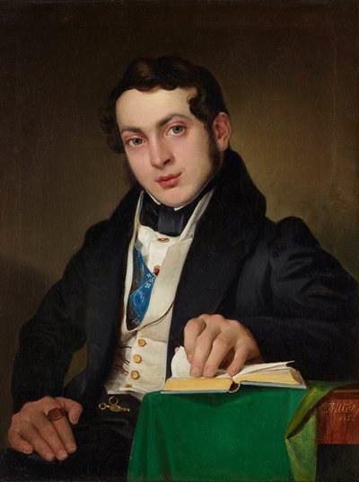 Jovem sentado em saia preta de Eduard Ritter