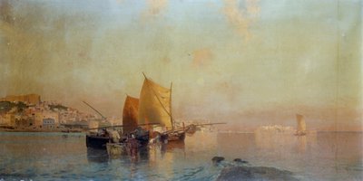 Porto de Nápoles com barcos de Eduardo Dalbono