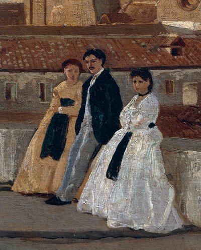 O terraço, de Edoardo Dalbono (1841-1915), óleo sobre painel, 45x30 cm. Detalhe. de Eduardo Dalbono