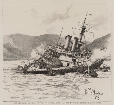 O encalhe do HMS Howe nos recifes de Pereiro, na foz do porto de Ferrol, na Espanha de Eduardo de Martino