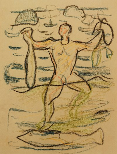 Banhe-se com peixes, c. 1915-20 (giz colorido) de Edvard Munch