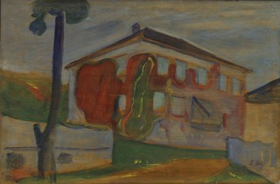 Casa com Red Virginia Creeper, c.1900 (óleo a bordo) de Edvard Munch