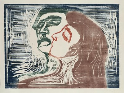 Cabeça com cabeça (homem e mulher a beijarem-se) de Edvard Munch