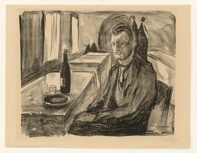 Auto-retrato com uma garrafa de vinho de Edvard Munch