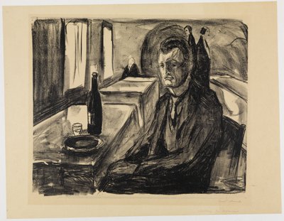 Auto-retrato com uma garrafa de vinho de Edvard Munch