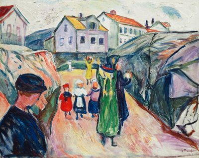 Rua em Kragero (Gate i Kragero); Dorfstrasse Kragero (Portão i Kragero) de Edvard Munch
