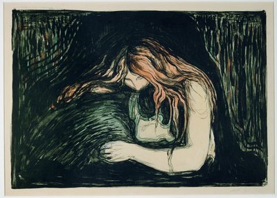 Vampiro II (litografia colorida à mão) de Edvard Munch