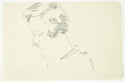 Estudo de retrato da pintora Ellen Olrik, de cabeça baixa, perfil 7/8 à esquerda de Edvard Weie