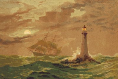 Farol de Eddystone (litografia a cores) de Edward (after) Duncan