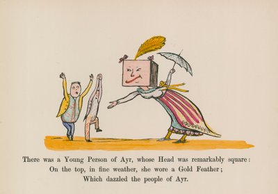 Havia um jovem de Ayr, cuja cabeça era extraordinariamente quadrada (gravura a cores) de Edward (after) Lear