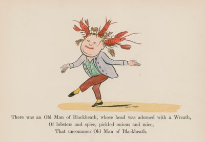 Havia um velho de Blackheath, cuja cabeça estava adornada com uma coroa de flores (gravura a cores) de Edward (after) Lear