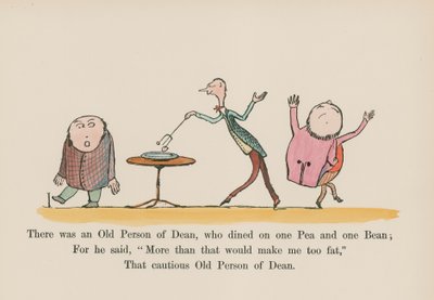Havia um velho de Dean, que jantava uma ervilha e um feijão (gravura colorida) de Edward (after) Lear