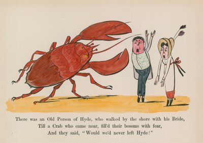 Havia um velho de Hyde, que passeava junto à costa com a sua noiva (gravura a cores) de Edward (after) Lear