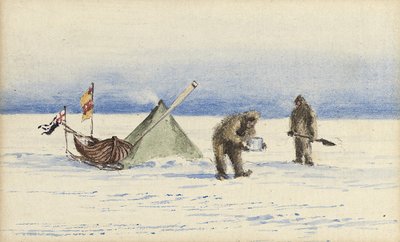 A festa de trenó em White Island, fevereiro de 1902: Shackleton e Wilson fazendo acampamento, 1902 de Edward Adrian Wilson