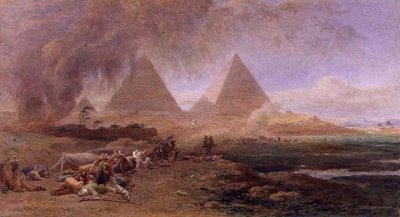 Uma Caravana Apanhada por uma tempestade de areia, Egipto (aguarela e guache sobre papel) de Edward Angelo Goodall