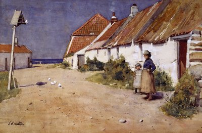 Casas de campo à beira-mar com pombal (aguarela sobre papel) de Edward Arthur Walton