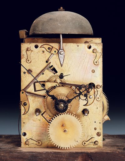 Detalhe de um relógio longcase da rainha Anne, não. 463 de Edward Banger