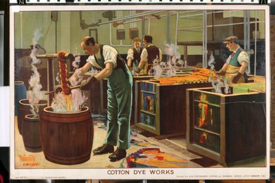 Cotton Dye Works, da série "Empire Trade is Growing" (litografia a cores) de Edward Barnard Lintott
