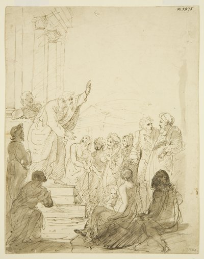 Esboço original para o Altarpiece in St Pauls (lápis e aguarela sobre papel) de Edward Bird