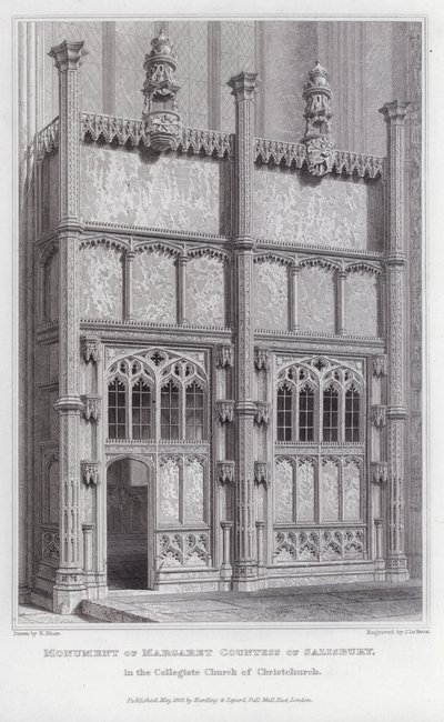 Monumento de Margaret Condessa de Salisbury, na Igreja Colegiada de Christchurch (gravura) de Edward Blore