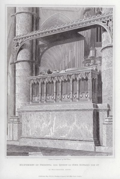 Monumento de Filipa a Rainha do Rei Eduardo III, na Abadia de Westminster (gravura) de Edward Blore