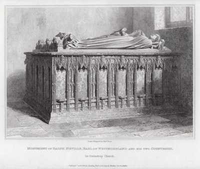 Monumento de Ralph Neville, Conde de Westmoreland e suas duas Condesas, na Igreja de Staindrop (gravura) de Edward Blore