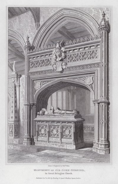 Monumento de Sir John Spencer, na Igreja Great Brington (gravura) de Edward Blore