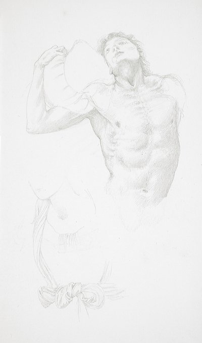 Nu masculino a segurar uma almofada de Edward Burne-Jones
