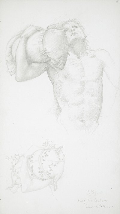Nu masculino a segurar uma almofada de Edward Burne-Jones