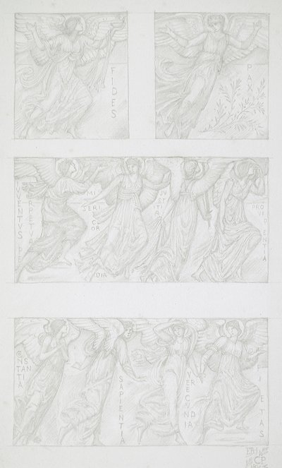 Estudos em folha de figuras alegóricas de Edward Burne-Jones